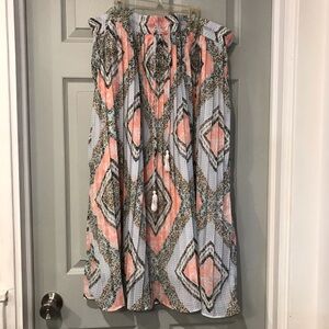 Tantrums Women's 3XL Boho Drawstring Geometric Pleated Elastic Waist Maxi Skirt